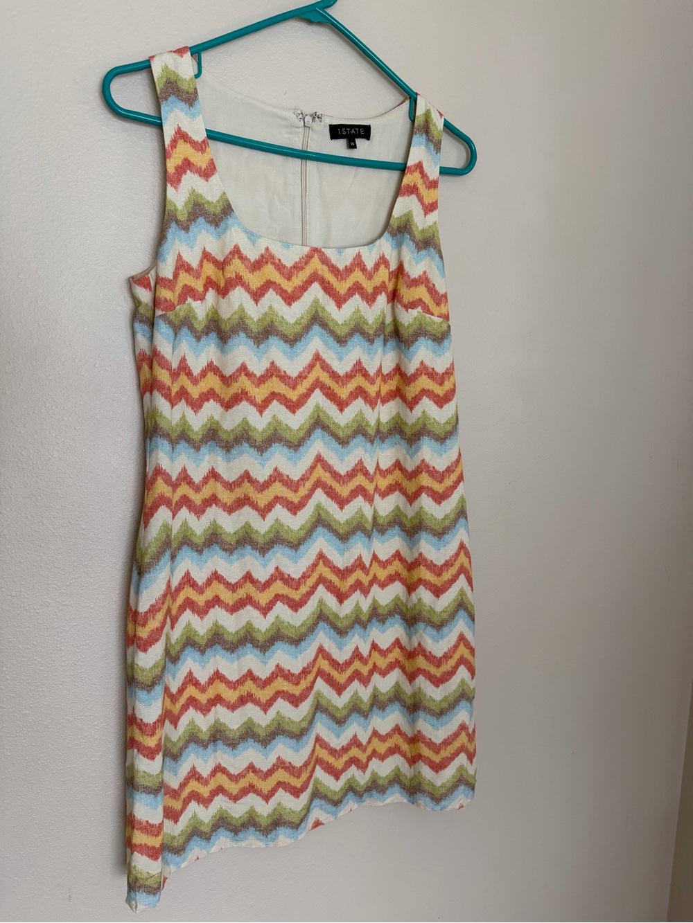 1.STATE Coral, Light Blue & Olive Chevron Tank Shift Dress